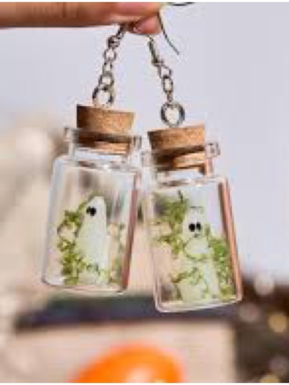 Glow in Dark ghost in a bottle earrings & necklace